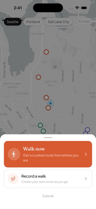 Walk Now action sheet